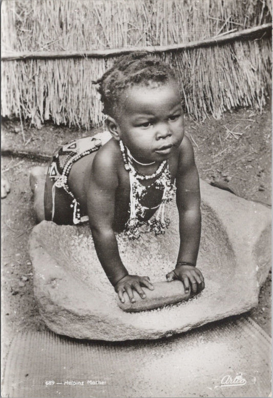South Africa Postcard: Helping Mother Stone Grinding Artco Durban RPXT3888