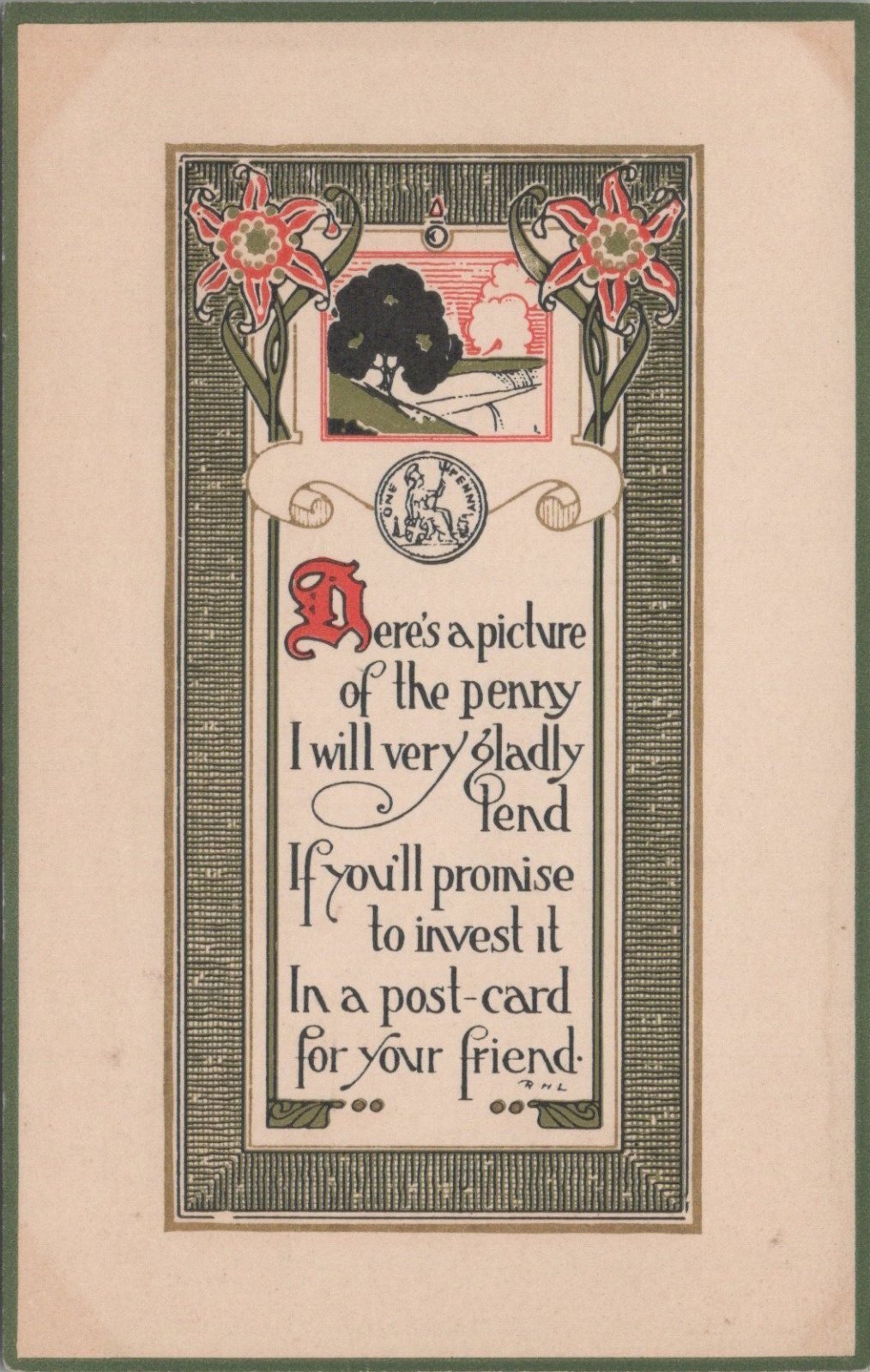 Humour Postcard: Here Is A Picture Of The Penny Comic Verse Art Nouveau XT3599