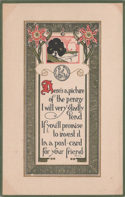 Humour Postcard: Here Is A Picture Of The Penny Comic Verse Art Nouveau XT3599