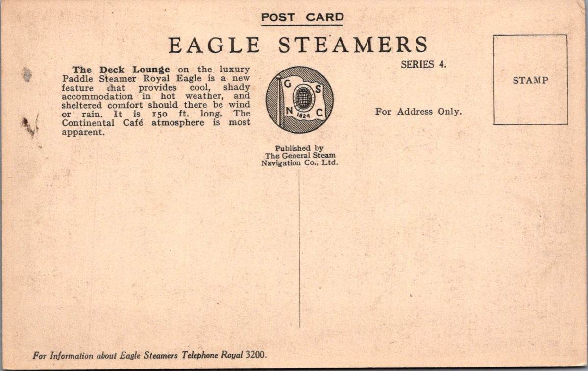 Shipping Postcard: Royal Eagle, All Weather Deck Lounge Interior 1930s XT5309