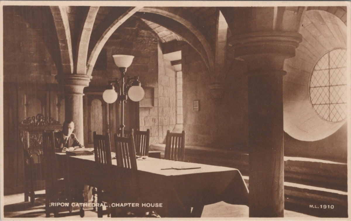 Yorkshire Postcard: Ripon Cathedral Chapter House Interior RPPC 1930's 17956A
