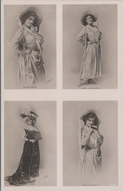 Actress Postcard: Miss Evie Greene, Four Studio Portrait Poses Edwardian XT5495