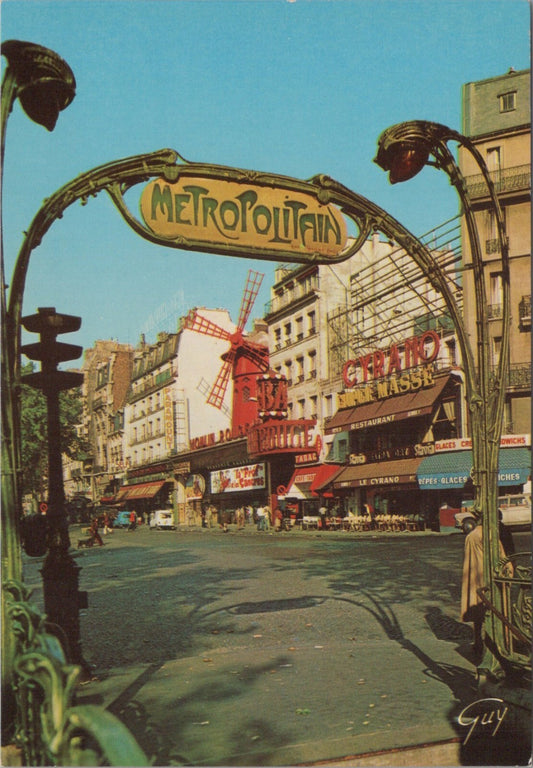 France Postcard: Paris Montmartre Moulin Rouge Metropolitain Guimard XT3863