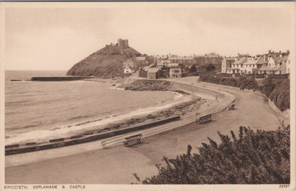 Caernarvonshire Postcard: Criccieth Esplanade Castle Beach Coast View XT5556
