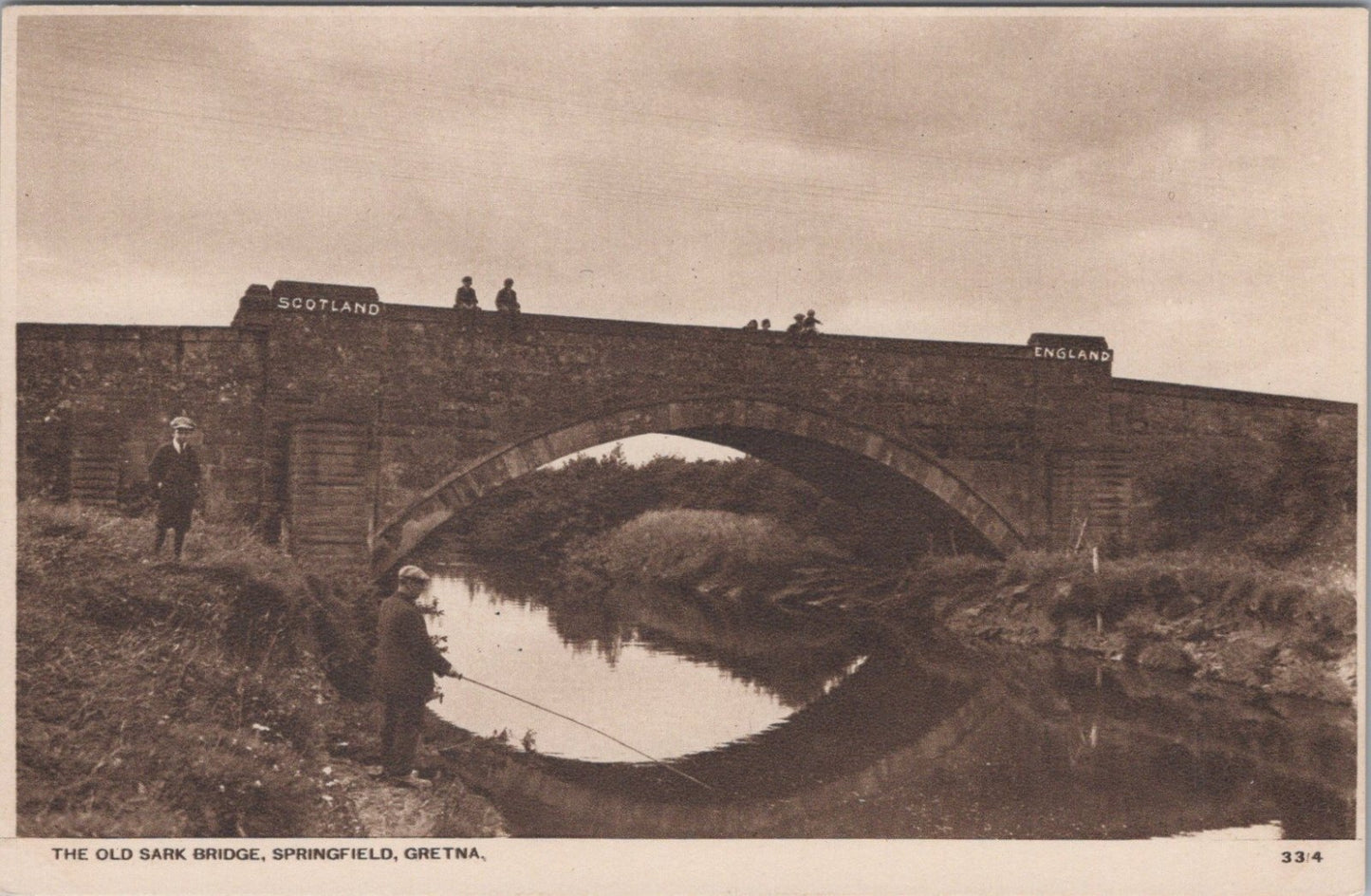 Scotland Postcard: Gretna Old Sark Bridge Border Fishing 1930's XT3986