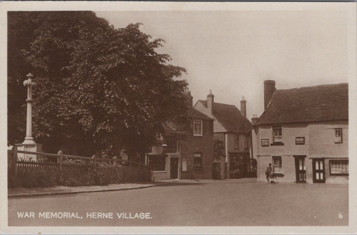 Kent Postcard: Herne Village War Memorial Street Scene RPPC 1930's XT5064