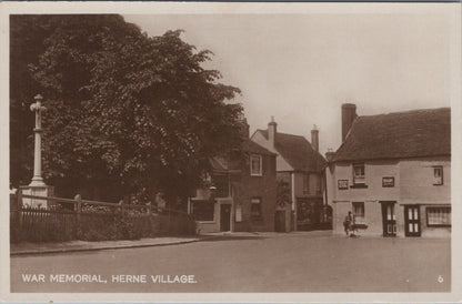 Kent Postcard: Herne Village War Memorial Street Scene RPPC 1930's XT5064