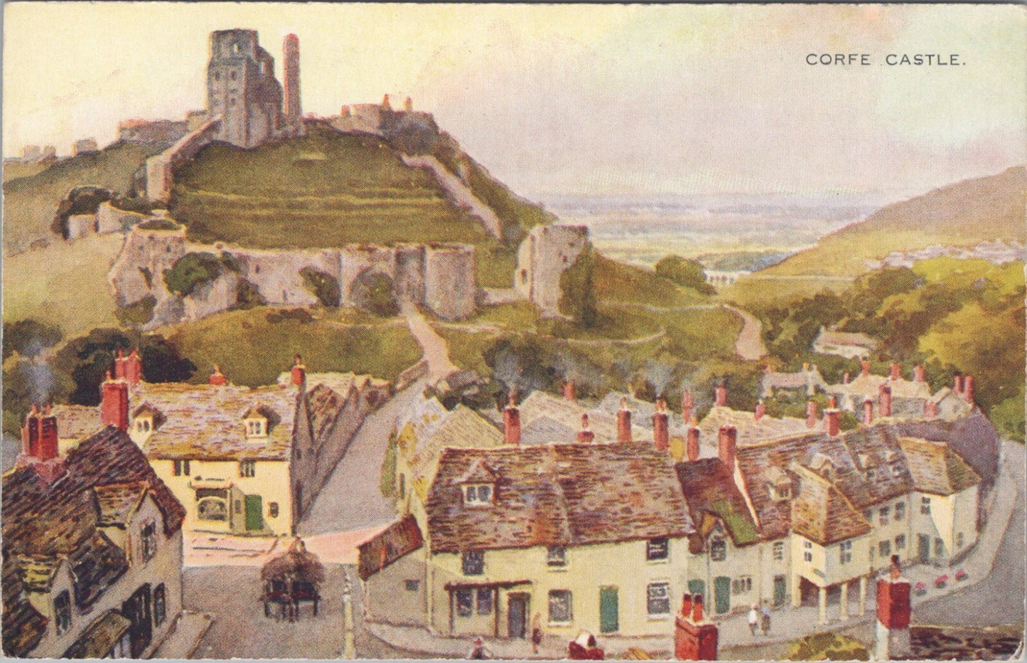 Dorset Postcard: Corfe Castle Village, View From Church Hill, Art Colour XT3555