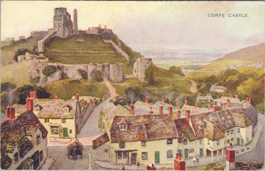 Dorset Postcard: Corfe Castle Village, View From Church Hill, Art Colour XT3555