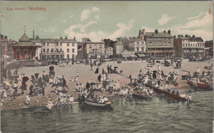 Sussex Postcard: East Parade Worthing, Crowded Beach Holiday Resort, 1906 XT3909