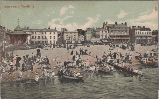 Sussex Postcard: East Parade Worthing, Crowded Beach Holiday Resort, 1906 XT3909