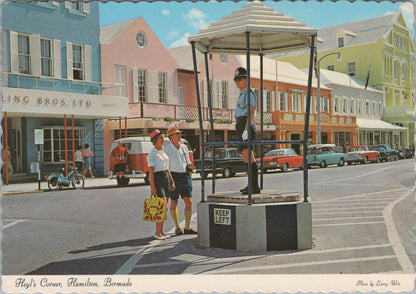 Bermuda Postcard: Hamilton Heyls Corner Policeman Gosling Bros 1964 XT3513