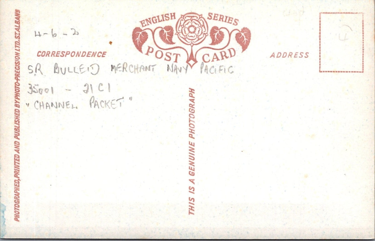 Train Postcard: Merchant Navy Class Locomotive Channel Packet 21C1  XT4055