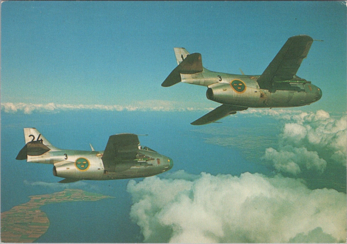 Military Postcard: Swedish Air Force Saab J29 Tunnan Aeroprint 1970s XT5154