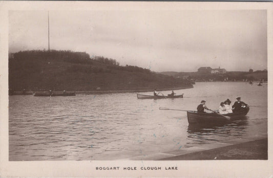 Lancashire Postcard: Manchester Boggart Hole Clough Lake Rowboats RPPC XT5053
