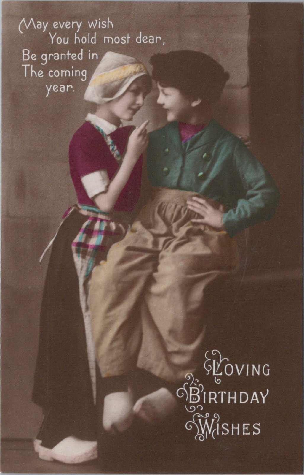 Greeting Postcard: Loving Birthday Wishes Dutch Children Costumes Verse  XT3612
