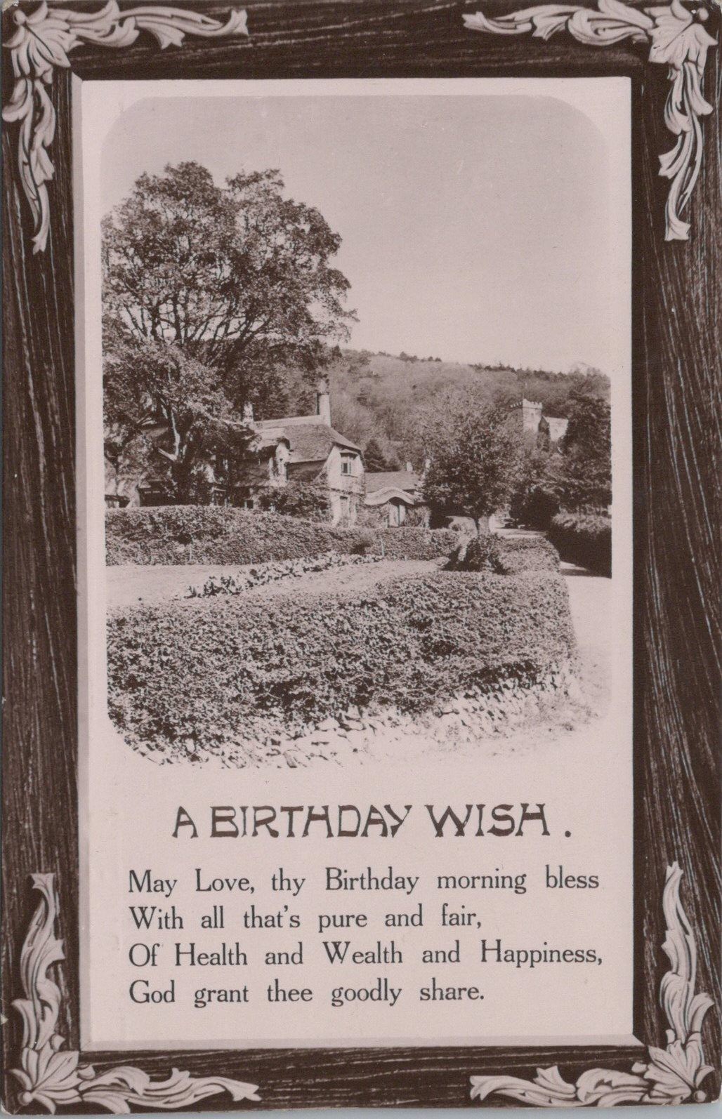 A Birthday Wish Village Cottage Poem Postcard Graphic Borders Verse XT3495