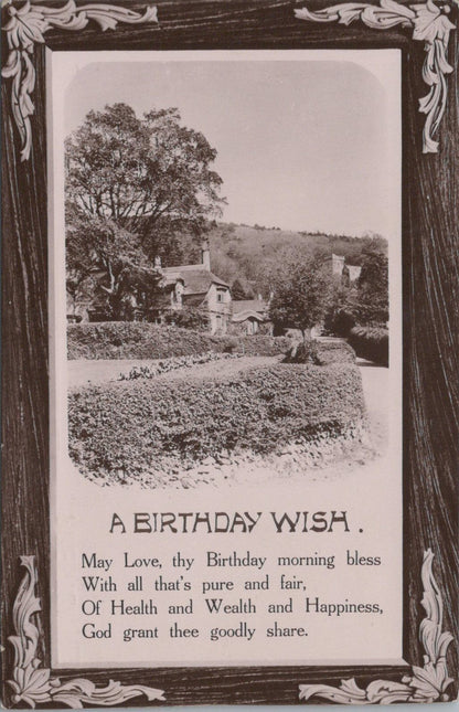 A Birthday Wish Village Cottage Poem Postcard Graphic Borders Verse XT3495
