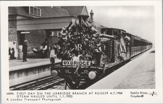 Middlesex Postcard: Ruislip Uxbridge Branch First Day Steam Train 1970's XT5624