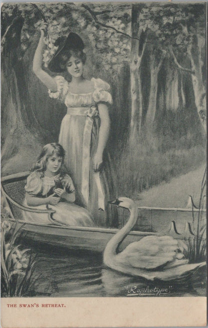 Glamour Postcard: The Swan's Retreat Woman Girl In Punt Boat Raphotype  XT4345