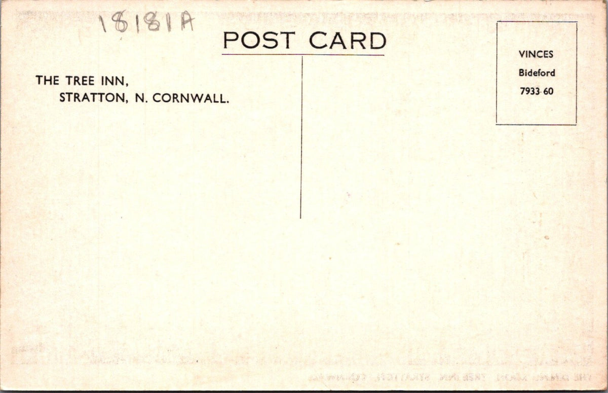Cornwall Postcard: Stratton Tree Inn Dining Room Interior Vinces RPPC 60s 18181A