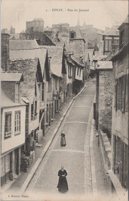 France Postcard: Dinan Rue Du Jerzual Steep Cobblestone Street View 1900s XT3499