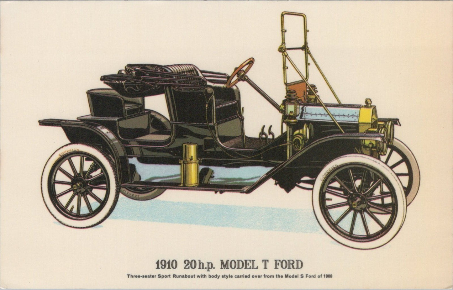 Transport Postcard: Ford Model T 1910 Three Seater Runabout Car 1970s XT4766
