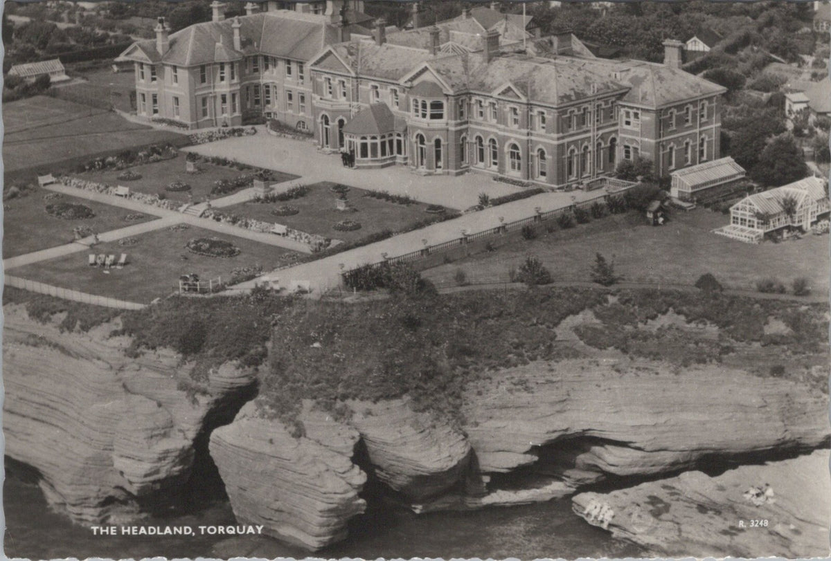 Devon Postcard: Torquay The Headland Hotel, Aerial Cliff View RPPC XT3517