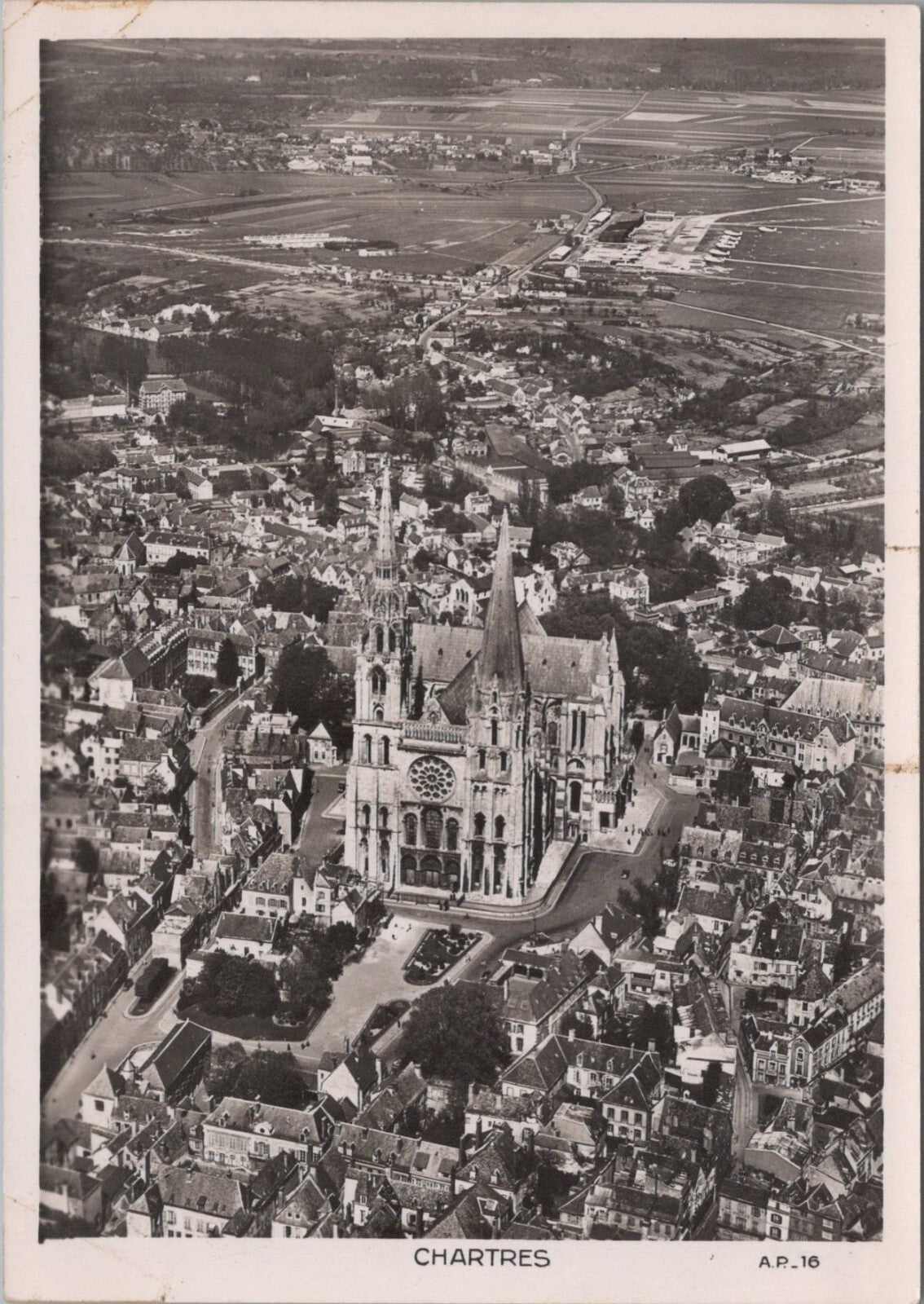 France Postcard: Chartres Cathedral Notre Dame Aéro Photo Aerial 1950s XT5138