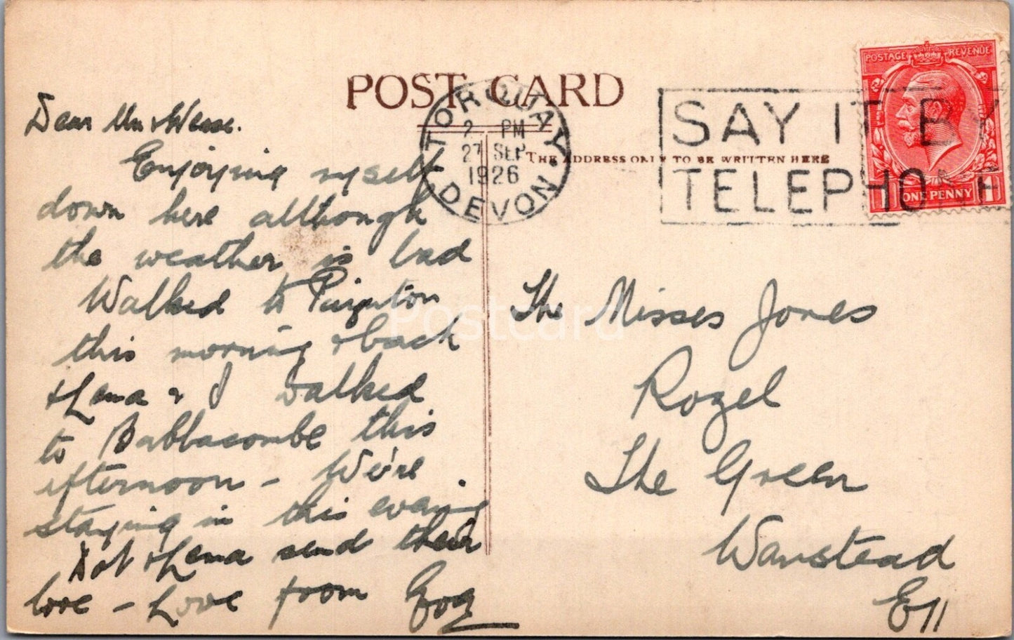 Devon Postcard: Elford Leigh, Belgrave Crescent Torquay Street View 1926 XT4208
