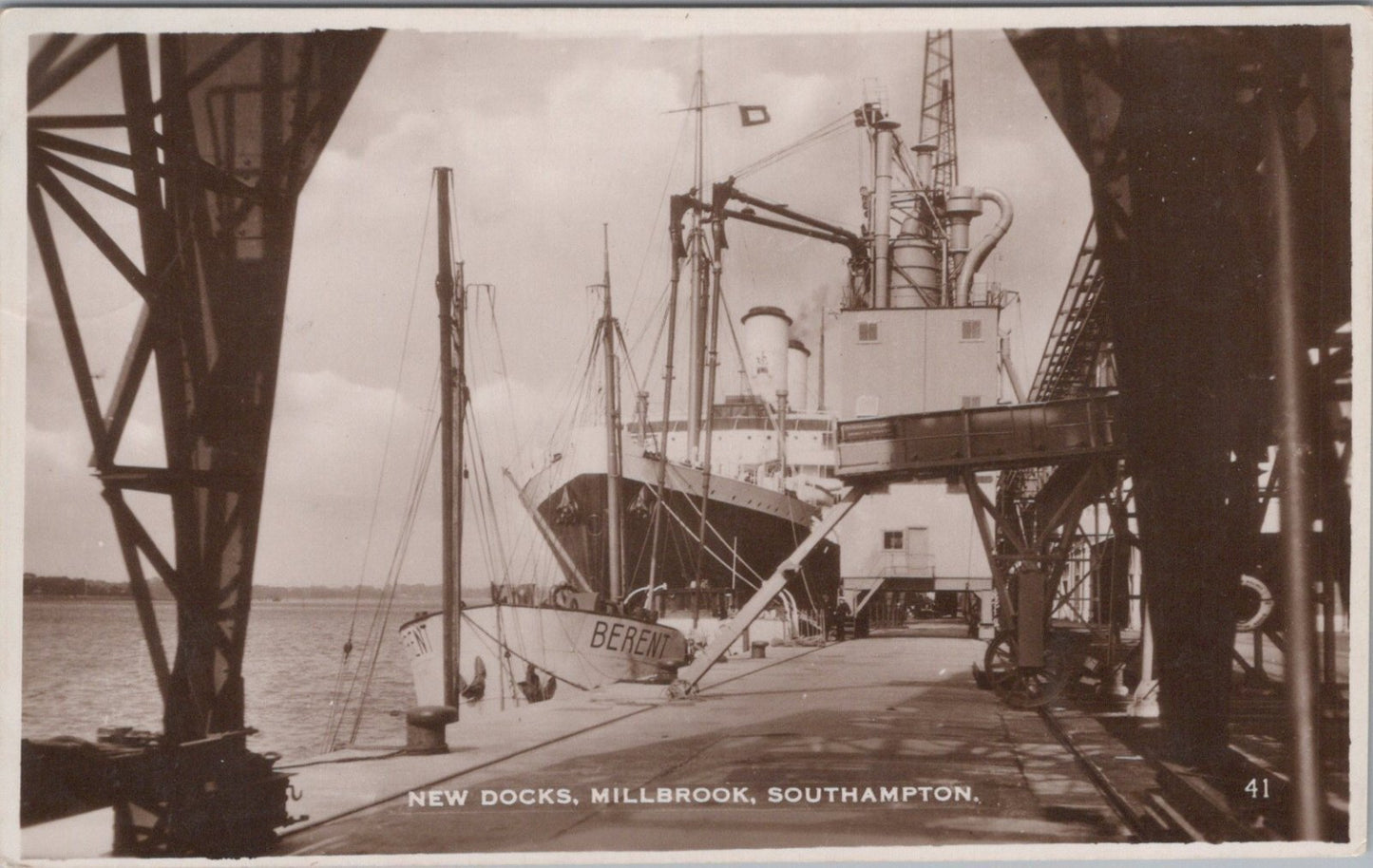 Hampshire Postcard: New Docks Millbrook Southampton Shipping RPPC 1930s XT3589