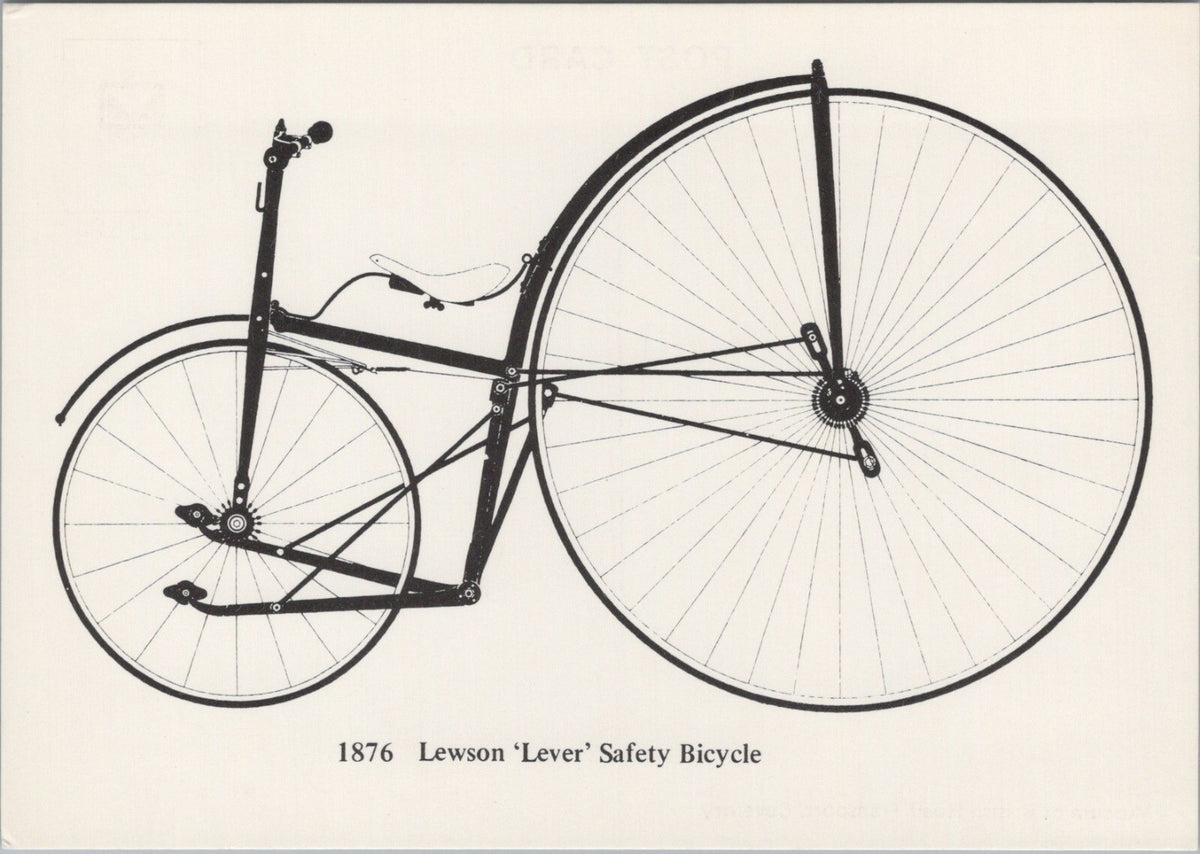 Bicycle Postcard: 1876 Lewson Lever Safety Bike Coventry Transport 1980s XT5338