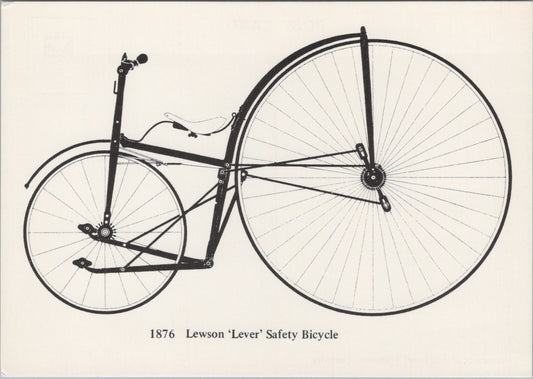 Bicycle Postcard: 1876 Lewson Lever Safety Bike Coventry Transport 1980s XT5338
