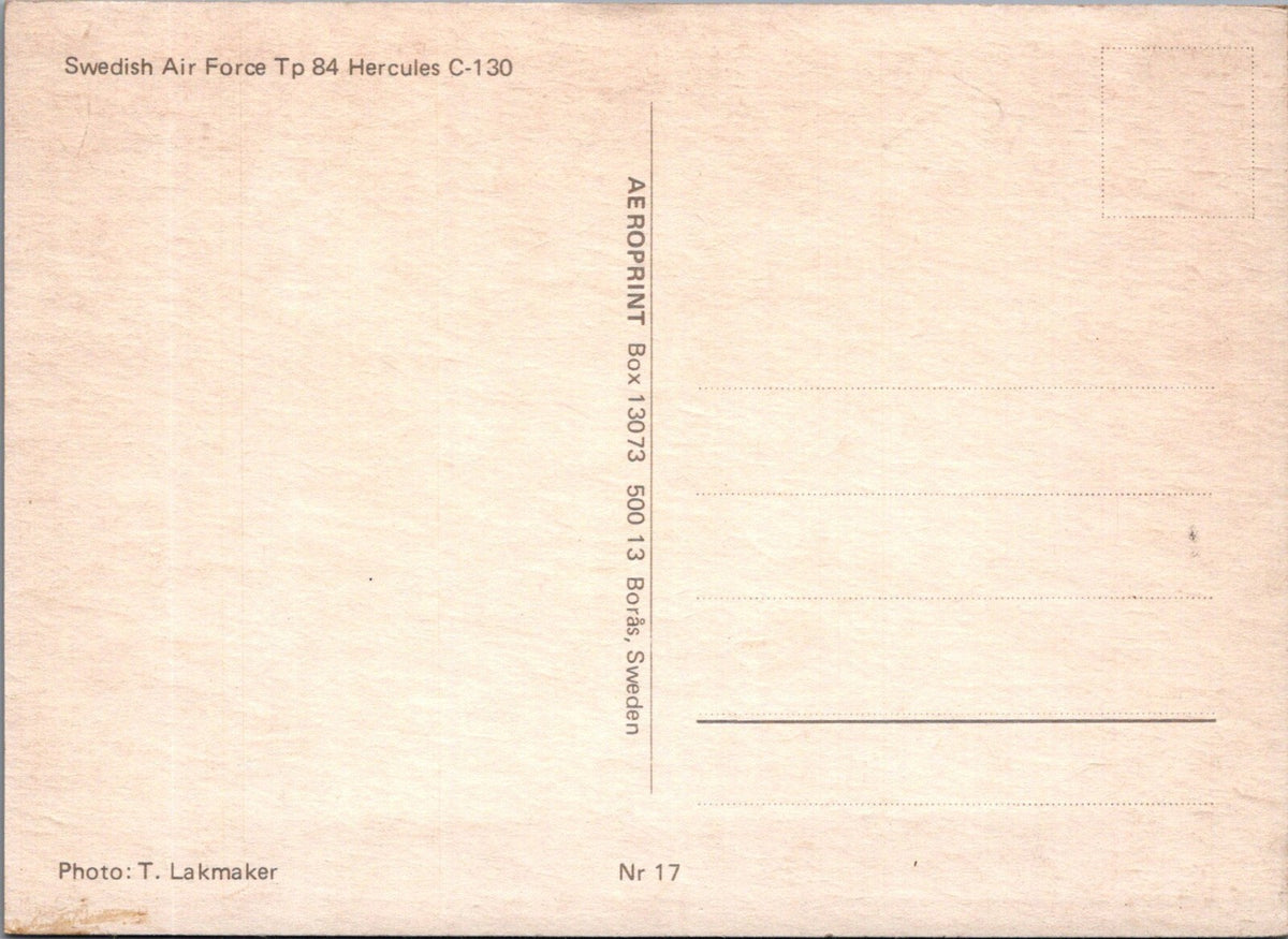 Aviation Postcard: Swedish Air Force Tp 84 Hercules C-130 Plane Runway XT5180