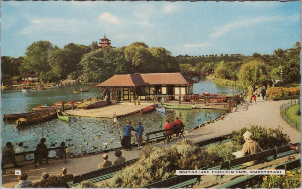 Yorkshire Postcard: Scarborough Boating Lake Peasholm Park Pagoda 1960s XT4587
