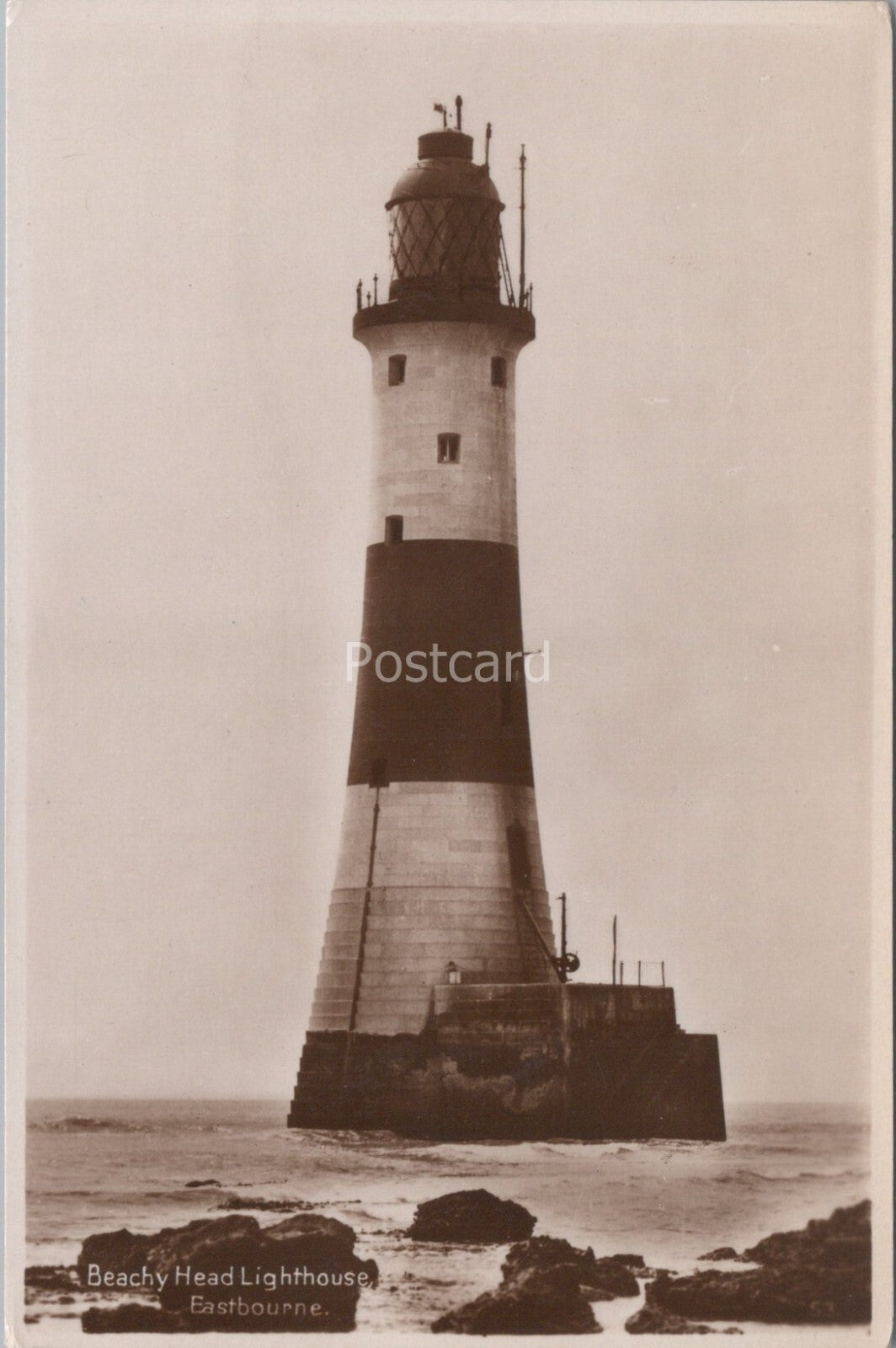 Sussex Postcard: Beachy Head Lighthouse Eastbourne, RPPC 1930's XT4416