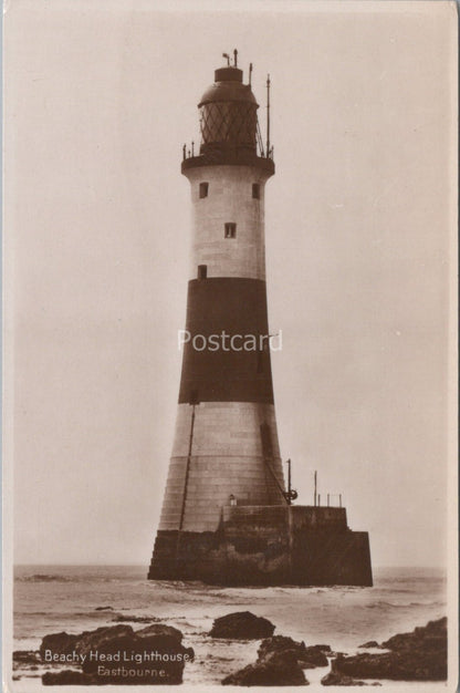 Sussex Postcard: Beachy Head Lighthouse Eastbourne, RPPC 1930's XT4416