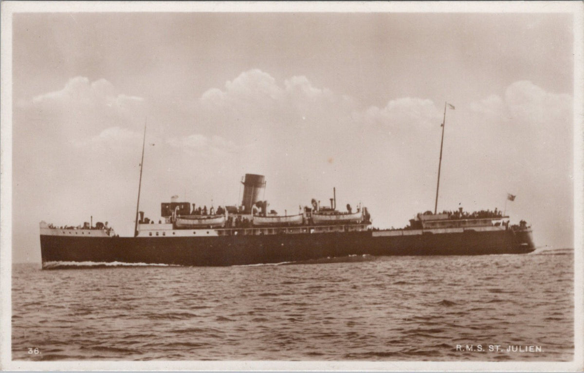 Shipping Postcard: RMS St Julien Passenger Ferry Steamship Vessel RPPC XT5277
