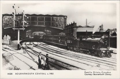 Dorset Postcard: Bournemouth Central Railway Station Steam Train 1970's XT5619