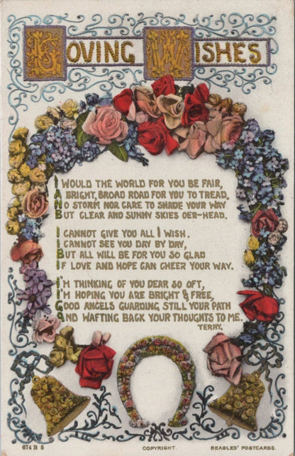 Loving Wishes Horseshoe Bells Love Verse Poem Postcard Sentiments Terry Artist XT3500