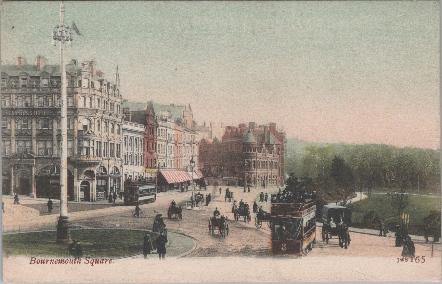 Dorset Postcard: Bournemouth Square Streetview Trams Architecture 1906 XT3471