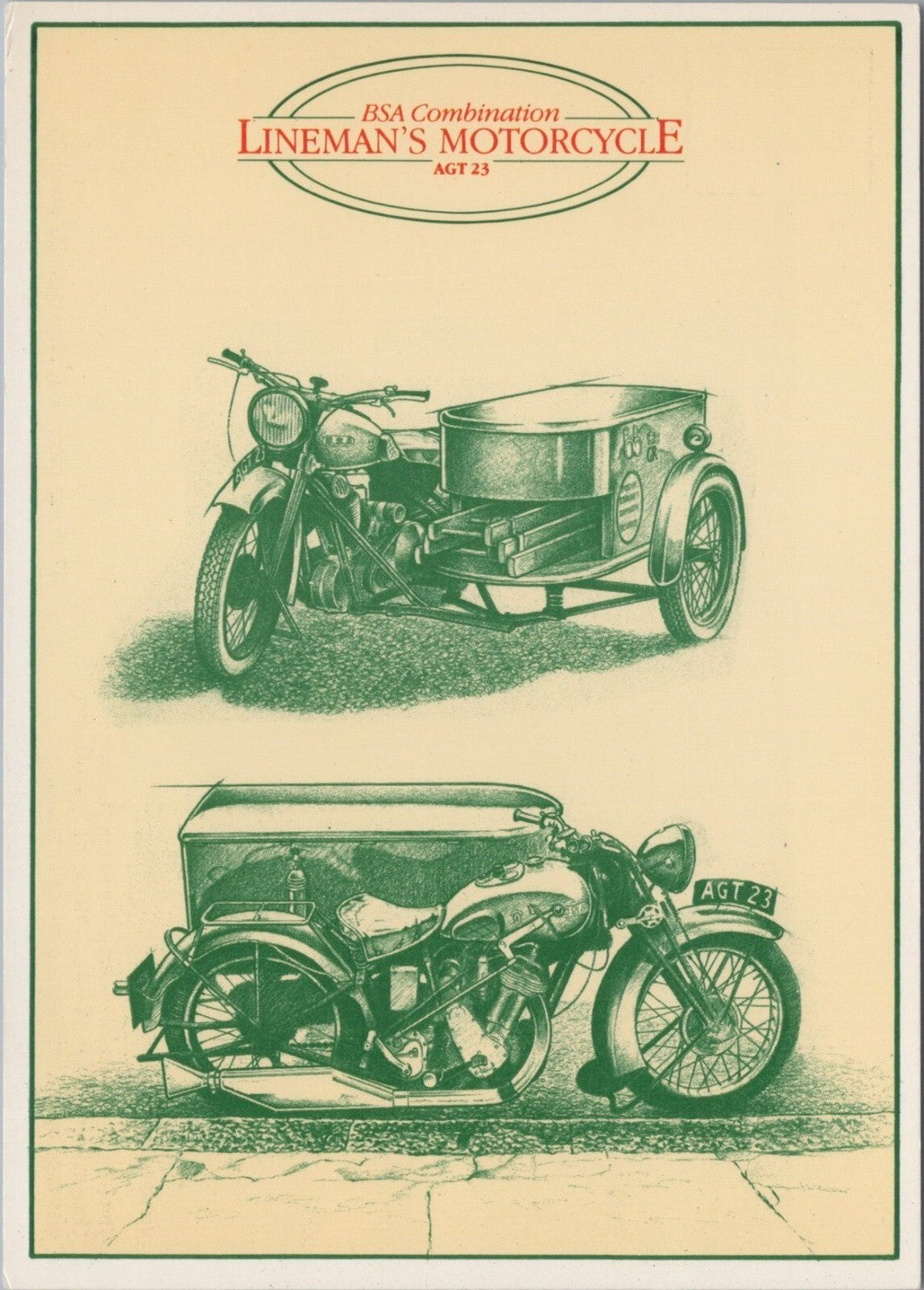 Motorcycle Postcard: BSA Combination Linemans Motorcycle GPO Telecom 80s XT5337