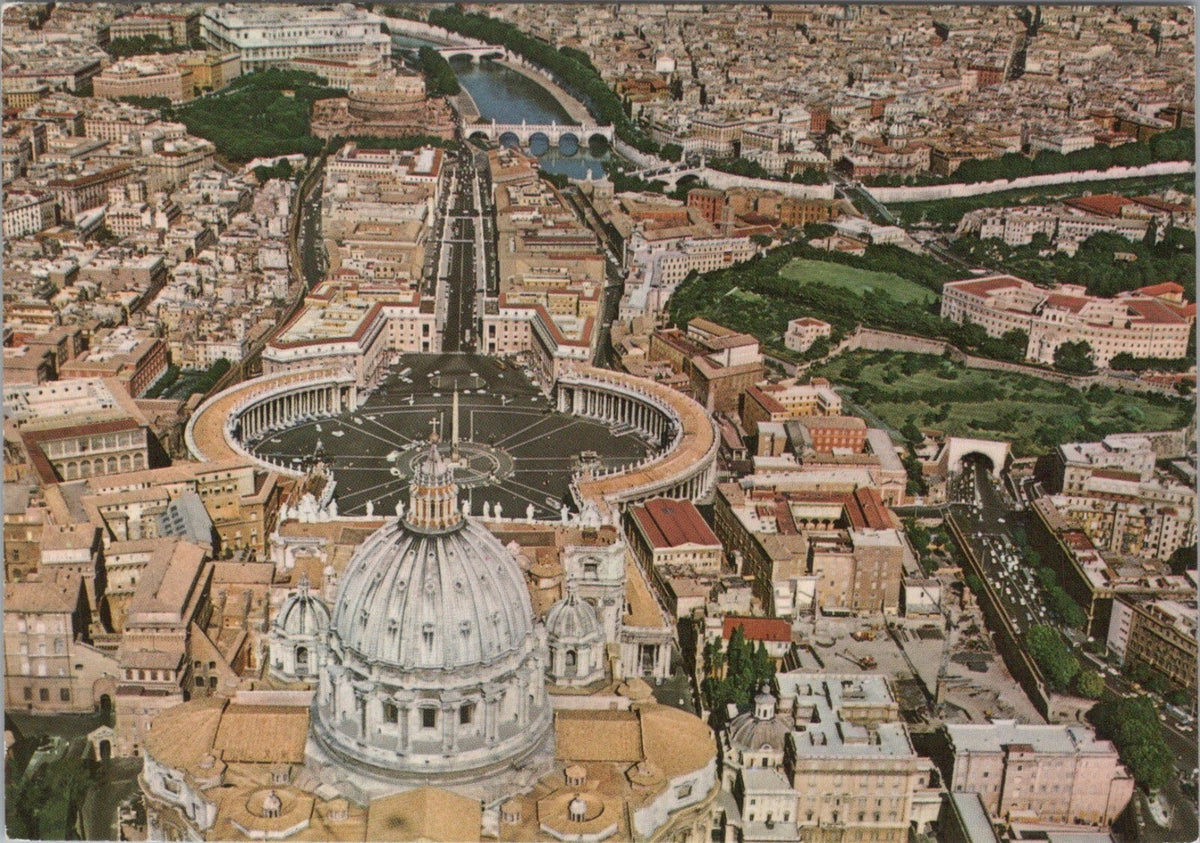 Italy Postcard: Rome St Peters Basilica Piazza San Pietro Aerial 1971 XT5127