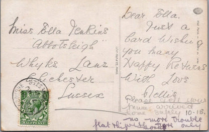 Greetings Postcard: A Happy Birthday Flower Basket Rose Verse 1910s XT3607
