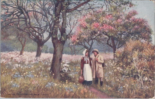 Song Postcard: As We Go Down The Vale Lassie Couple Blossom 1905 XT4342