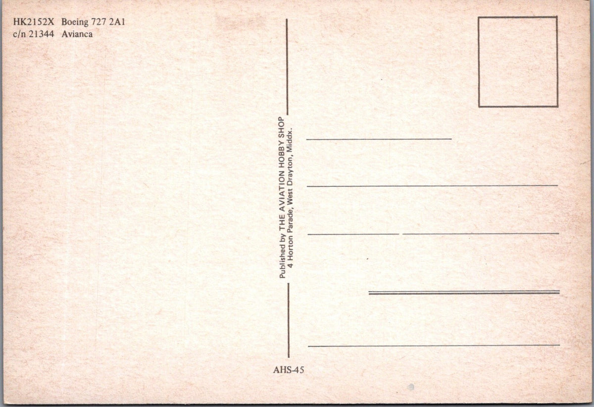 Aviation Postcard: Avianca Colombia Boeing 727 2A1 Airliner Jet HK2152X  XT5181