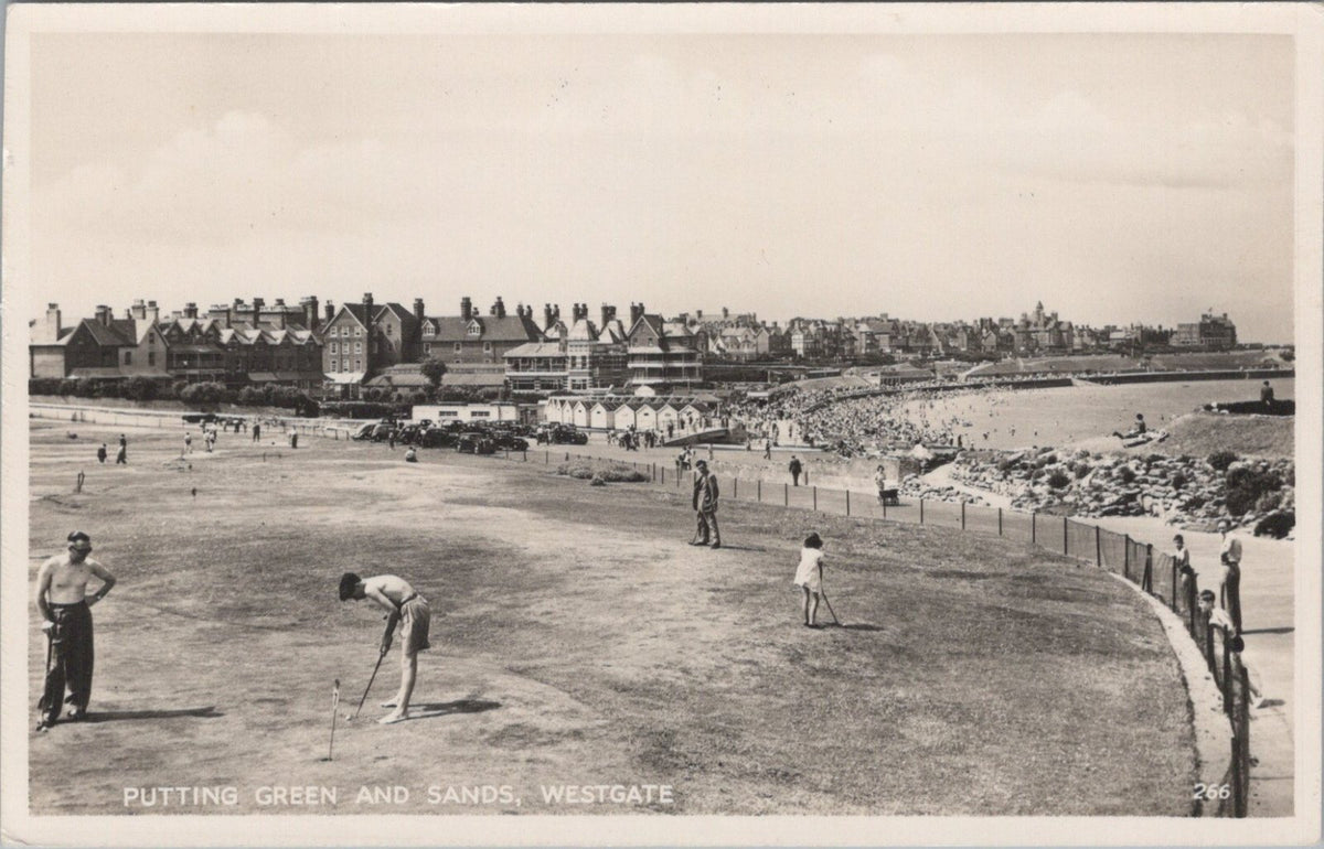 Kent Postcard: Westgate On Sea Putting Green Beach Bay Sands RPPC 1950's XT5067
