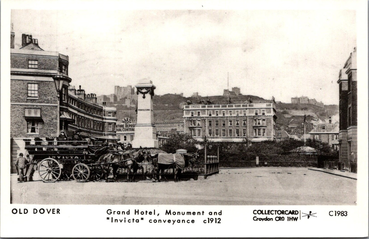 Kent Postcard: Dover Grand Hotel Monument Invicta Conveyance c1912 - RS41644