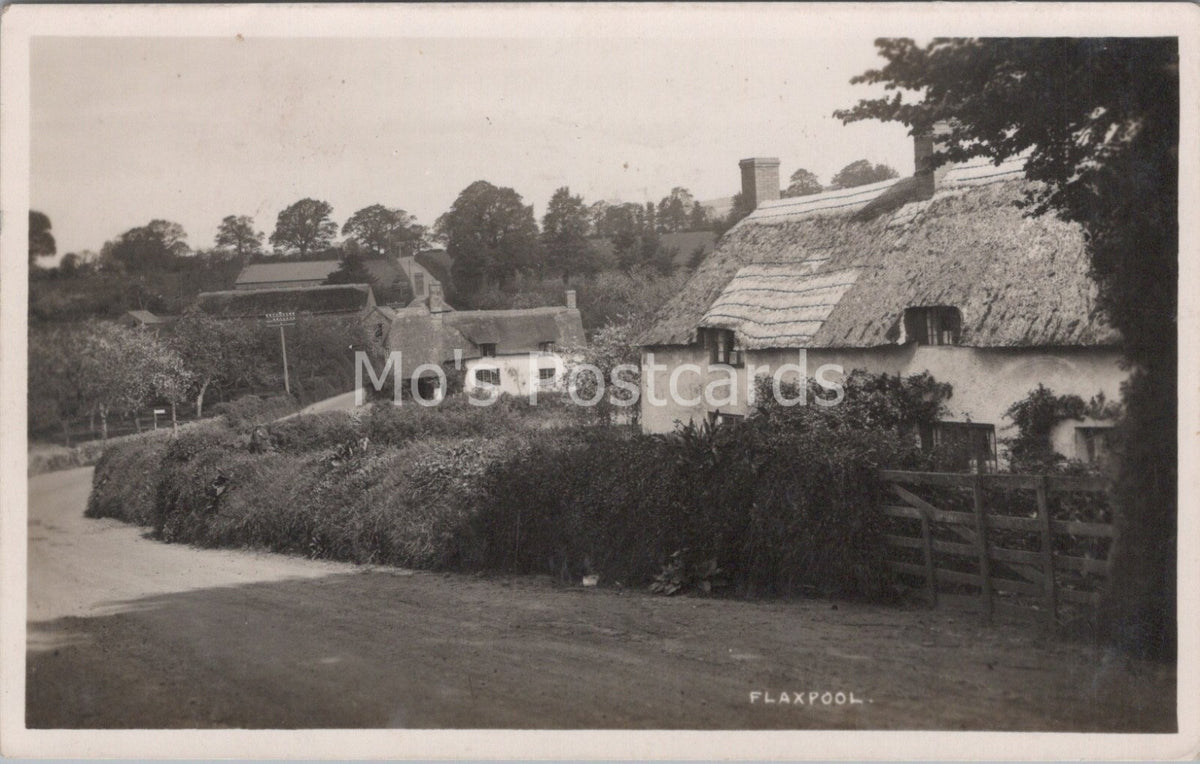 Somerset Postcard: Flaxpool Village Thatched Cottages Street Scene RPPC MB741