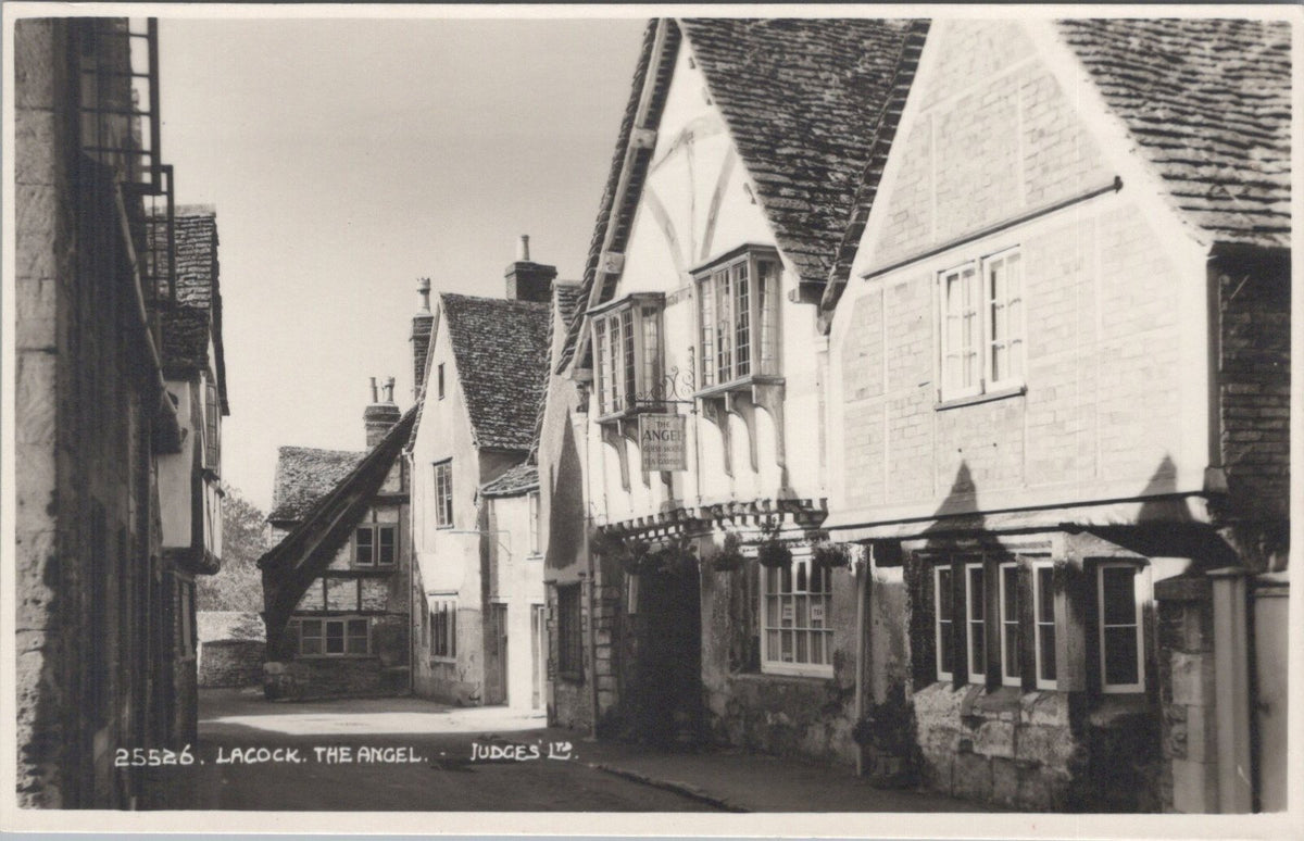 Wiltshire Postcard: Lacock The Angel Inn High Street Houses RPPC 1950s 18197A